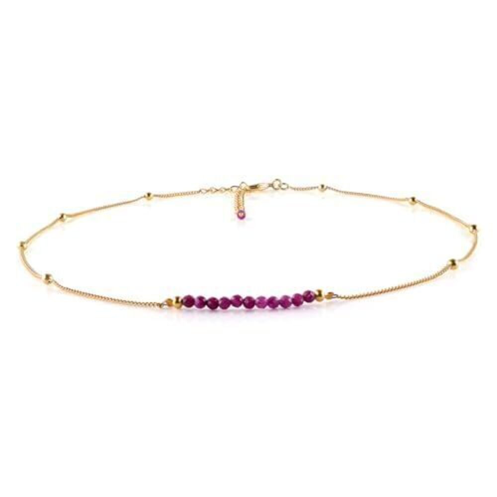 9817 Pink Ruby Gold Necklace Satellite Beaded July Birthstone Jewelry